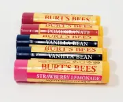 5 New Burts Bees Beeswax Lip Balm Pomegranate Vanilla Bean Strawberry Lemon