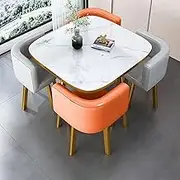 Square Dining Table Set with 4 Chairs Modern Business Negotiation Furniture for Balcony and Living Room (Orange and Gray)