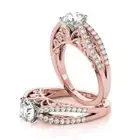 Forever Brilliant Moissanite Split Diamond Filigree Engagement Ring in Rose Gold