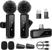 Wireless Lavalier Microphone for iPhone, iPad, Android, Mini Microphone with Noise Reduction and HD Sound for Vlogging, YouTube, TikTok and Podcasting