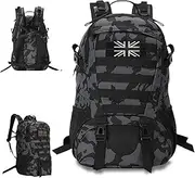 VIHARYEM 30L Military Tactical Backpacks Molle Army Assault Pack 3 Day Bug Out Bag Laptop Bag for Hiking Treeking Black Hunting Rucksack with 2 Flag Patches and Bottle Holder, Black Camo, Black, m