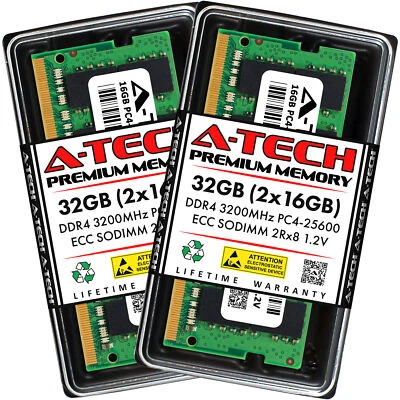 A-Tech 32GB 2x 16GB 2Rx8 PC4-25600 DDR4 3200MHz ECC UNB SODIMM Server Memory RAM