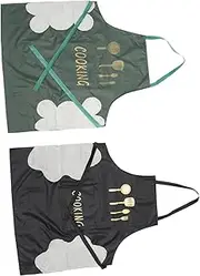 [VALICLUD] Long Lasting Polyester Cooking Apron 2 Pieces Simple Style Oil-proof Washable Waterproof for Kitchen Use