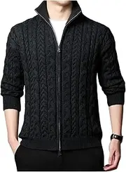 [Dawwoti] Mens Cardigan,Casual Stand Collar Knitted Sweater Cardigan with Zipper,Vintage Knitwear Top