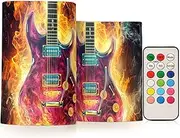 ZRYSMY Flameless LED Candles Guitar Fire Closeup with Remote - Set of 2, 3 Inch Battery-Operated Flickering Pillar Candles with Timer, No Batteries Included