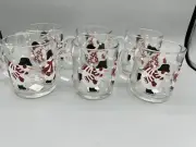 Crate & Barrel Luminarc USA Snowmen on Skates Clear Glass Mug Cup ~ Set of 6 New