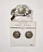 Vtg Best Jewelry Set Sun Moon Celestial Silver Gold Tone Earrings Cuff Bracelet