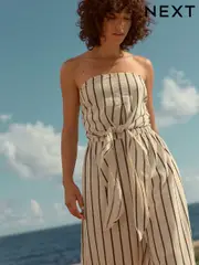 Black/White 100% Cotton Tie Bandeau Jumpsuit (E81978) | $68