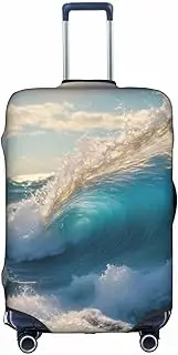 [Pvinnk] Ocean Sea Wave Print Protective Luggage Cover Elastic Washable Suitcase Protector Travel Gear Protector, White, Small