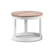 Balmoral Round Industrial Aluminium Teak Top Side Table - Outdoor Tables