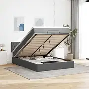 vidaxl Ottoman Bed Frame with Mattress - Dark Grey Queen Size, Fabric, Hydraulic Storage, Includes Headboard & Topper