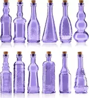 Small Mini Purple Vintage Glass Bottles with Corks, Mini Vases, Decorative Glass