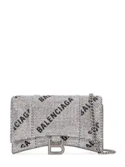 BALENCIAGA Hourglass $5000 Silver Strass And Leather Chain Wallet New/Authentic