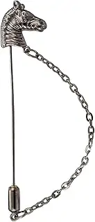 [A N KINGPiiN] Lapel Pin for Men Black Horse with Hanging Chain Costume Pin Shirt Studs Men's Accessories