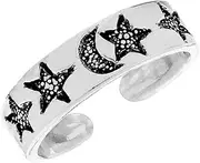 [81stgeneration] Women's 925 Sterling Silver Moon Star Sky Pinky Finger Midi Toe Adjustable Ring