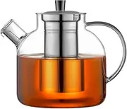 XlavMman 1500ml(52oz) Glass Teapot with Removable Infuser, Stovetop Safe Large Tea Pot, Blooming and Loose Leaf Hand Crafted Kettle with Stainless Infuser