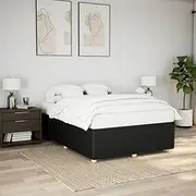 Queen Size Black Bed Frame with Fabric Upholstery, Wood Slat Support and Thickened Plastic Feet – 203 x 153 x 46 cm Sturdy Base, No Mattress, Modern Bedroom Furniture Set