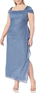 [Alex Evenings] Women's Plus Size Cold-Shoulder Dress Side Ruched Skirt