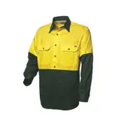 WS WORKWEAR Men's Hi-Vis Classic 2-Tone Drill Shirt - Yellow & Green