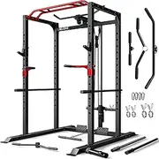 JELENS Power Cage, 2000LBS Multi-Function S11 Power Rack with LAT Pulldown, Squat Rack with Adjustable Pulley System and More Training Attachments, Weight Workout Machine for Home Gym