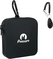 Cat Treat Pouch with Training Clicker, Portable Training Container, Silicone Treat Bag Fanny Pack with Zipper Closure and Carabiner for Pet Training Walking (Black)