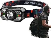 Head Torch Hiking - Led Head Torch | Rechargeable Flashlight Headlamp – Detachable LED Headlight with 5 Lighting Modes & Motion Sensor | USB Rechargeable Camping Accessory for Hiking, Biking, Running