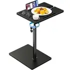 Bamboo C Table End Table Adjustable Height, 360°Swivel TV Tray for Couch, Black