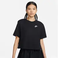 在飛比找ETMall東森購物網優惠-Nike 女裝 短袖上衣 短版 雙層網狀 刺繡 黑【運動世界