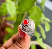 Silver Plated Poison Ring For Women & Girl With Natural Ruby Gemstone P65