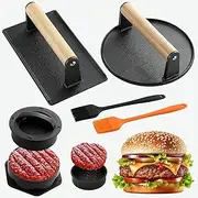 CyperEver 5 PCS Smash Burger Press Kit with Heavy-Duty Cast Iron Burger Smasher & Stuffed Burger Mold, Cast Iron Grill Press, Patty Maker & BBQ Tools for Griddle (Dishwasher-Safe)​​