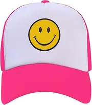 [lycycse] Smiley Face Trucker Hat Y2K Hats with Embroidered Smile Patch Foam Neon High Crown 5 Pannel Retro Mesh Baseball Cap