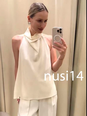 ZARA NEW WOMAN ZW COLLECTION FLOWY HALTER TOP ECRU XS-XL 7563/056/712