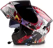 Bluetooth Modular Integrated Motorcycle Helmet Full Face Helmet Men and Women with Double Visor Openable Modular Helmets for Adults Flip Full Face ECE Certification Motorcycle Helmet