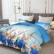 Beautiful Butterfly Comforter Fresh and Natural Style Ultra Soft Microfiber Single/Double/Queen Size Bedding Set for Girl Kids Quilt Set All Season,1 Quilt 2 Pillowcases (1,Queen-210 * 210cm-4pcs)