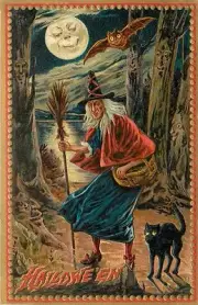 Raphael Tuck Haunted Forest Halloween Witch in Woods Print or Window/Door Decal