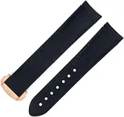 [FKMBD] 20mm Black Line High Density Nylon Cowhide Watchbands For Omega AT150 Seamaster 300 Planet Ocean De Ville Speedmaster Curved End Watch Band