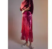 ⭐️ Tatiana Sequined Fringe Midi Hipster Hippie Classy Fancy Elegant Tiered Skirt