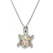 Opal White Micro Pave Women's Gold Layered Turtle Design Fancy Necklace