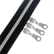 #5 Silver Metallic Nylon Coil Zippers by The Yard Bulk Black Tape 10 Yards wi...