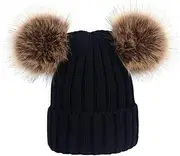[ROMISBABA] Fashionable Kids Hat Knitted Toddler Warm Hat with Balls Boys Girls 0-6 Years Old Black Kids Warm Knit Cap, Black, Medium