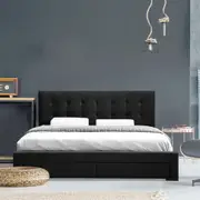 Levede Queen Bed Frame Fabric Tufted 4 Drawers Storage Wooden Mattress Dark Grey