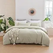 Dreamaker Leafy Jacquard 100% Ultra-Soft Cotton Quilt Cover Set Duvet Cover Cotton Bedding Bed Linens King Bed 3 pcs - Leafy Debossed Design, Elegant, Stylish, Sage, 1 Quilt Cover, 2 Pillowcases
