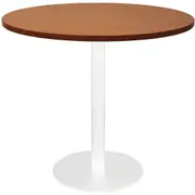 Rapidline Circular Meeting Table White Satin Disc Base D900 x H755mm Cherry