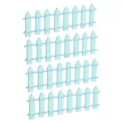 4pcs 3.9 Inch Miniature Garden Fence Mini Ornament Wood Picket Fence Light Blue