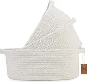 NaturalCozy 3-Piece Oval Storage Basket Set– Natural Woven Gift Basket Empty, Soft Baby Basket for Nursery, Cat Dog Toy Baskets, Small Rope Basket (Off White)