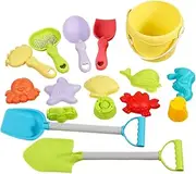 Beach Toys for Kids 3+, 16PCS Plastic Sand Toys Includes Sand Bucket, Shovel, Rake and Molds, Waterproof Sandbox for Outdoor Travel Sandbox
