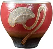 CAPIJIONG 120/155ml Creative Lotus Seed Pattern Tea Cup Vintage Chinese Coarse Pottery Tea Cup Box Set-Red Glaze-B