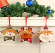 6Pc Christmas Plush Star Christmas Tree Ornaments Santa/Reindeer/Snowman