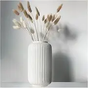 Tall 20 CM White Ceramic Ribbed Vases for Home Decor Table Centerpieces, Geometric Design Decorative Flowers Vase for Pampas Grass