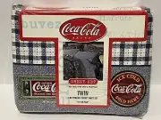 Coca Cola Twin Sheet Set Flat Fitted Pillowcase Ice Cold Plaid Vtg Retro Coke
